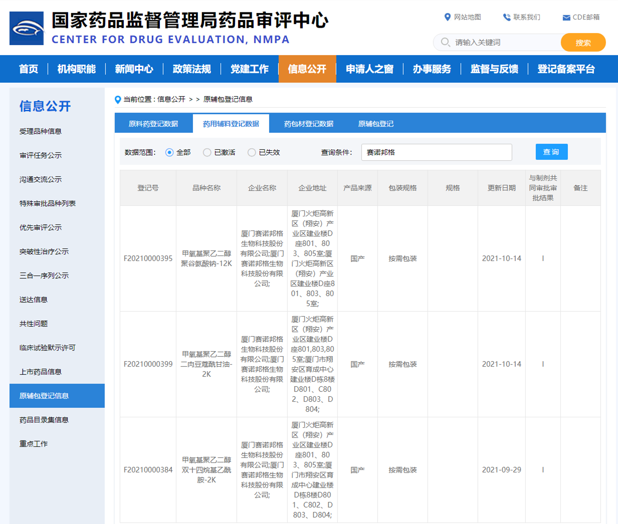 賽諾邦格數(shù)個(gè)產(chǎn)品已完成CDE藥用輔料備案！